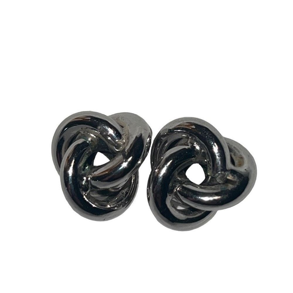 Vintage Knot Puffed Polished Swirl Silver Tone Post Back Stud Earrings